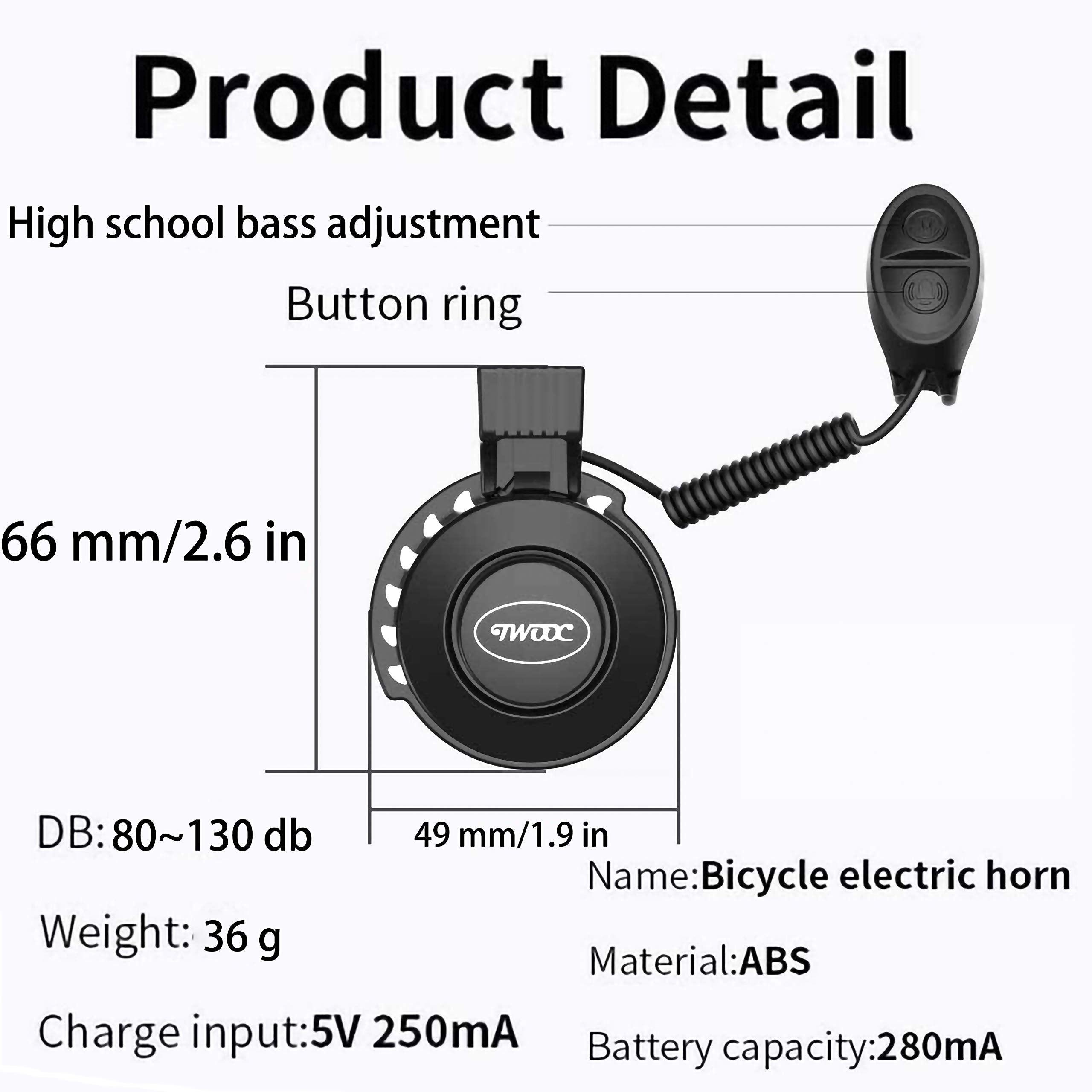 Kewayo Electric Bike Horn, Electronic Bicycle Bell 80~100 Db Waterproof Usb Rechargeable Bicycle Bell Upgrade Adjustable Volume