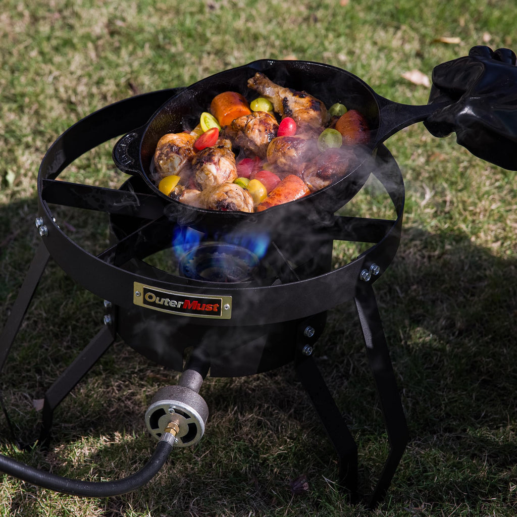 OuterMust Gas Stove Propane Burner with Regulator and Cast Iron Braided Holes (single) for Outdoor Cooking, Camping and Seafood