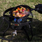 OuterMust Gas Stove Propane Burner with Regulator and Cast Iron Braided Holes (single) for Outdoor Cooking, Camping and Seafood