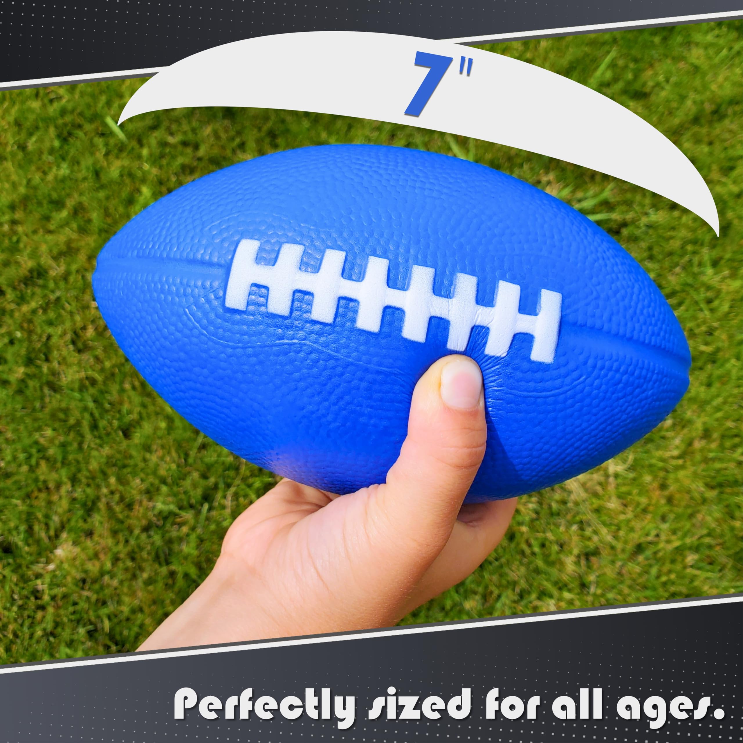 Lmc Products Kids Football 4 Pack - 7.25    Foam Footballs - Soft, Small Football - Colorful Mini Football For Kids - Includes G