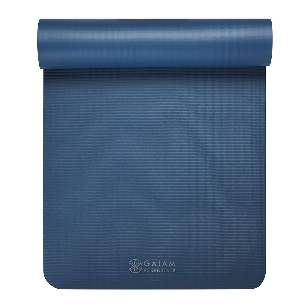 Gaiam Essentials Thick Yoga Mat Fitness & Exercise Mat With Easy-Cinch Carrier Strap, Navy, 72''L X 24''W X 2/5 Inch Thick, 10Mm