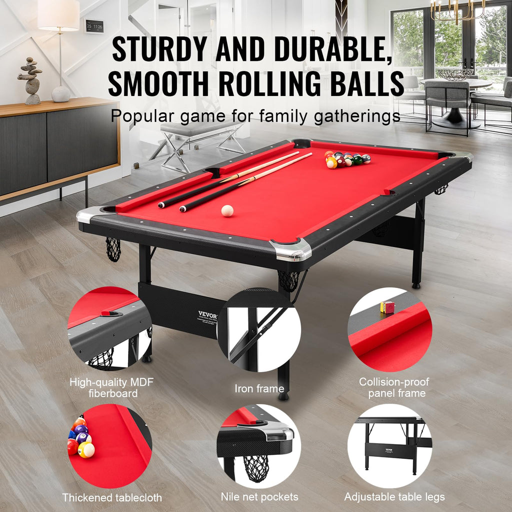 VEVOR Billiards Table, 7 ft Pool Table, Portable Foldable Space-Saving Table, Billiard Table Set Includes Balls, Cues, Chalks an