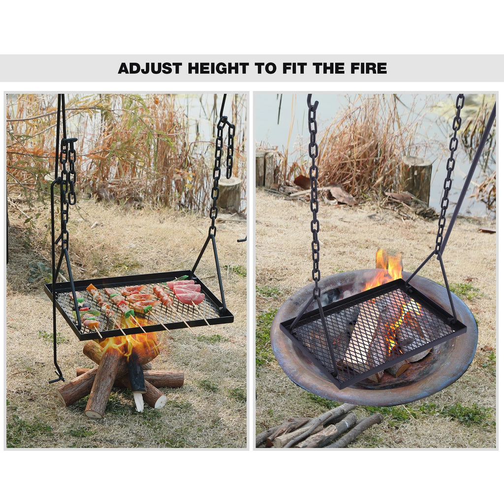 Redcamp Campfire Swing Grill Stand, Portable Hanging Cooking Grill Rack With Dutch Oven Lid Lifter & Hooks For Outdoor Bbq Picni