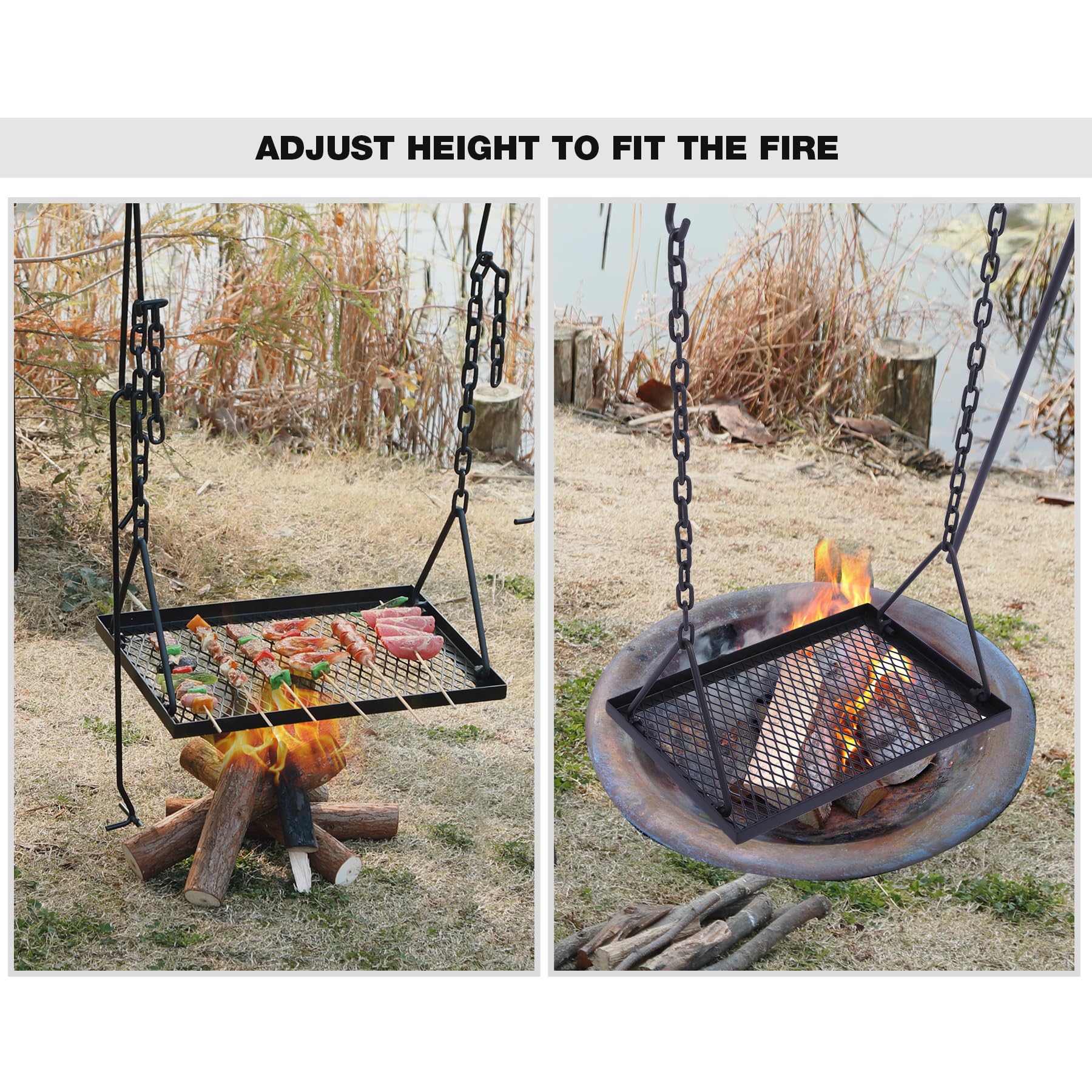 Redcamp Campfire Swing Grill Stand, Portable Hanging Cooking Grill Rack With Dutch Oven Lid Lifter & Hooks For Outdoor Bbq Picni