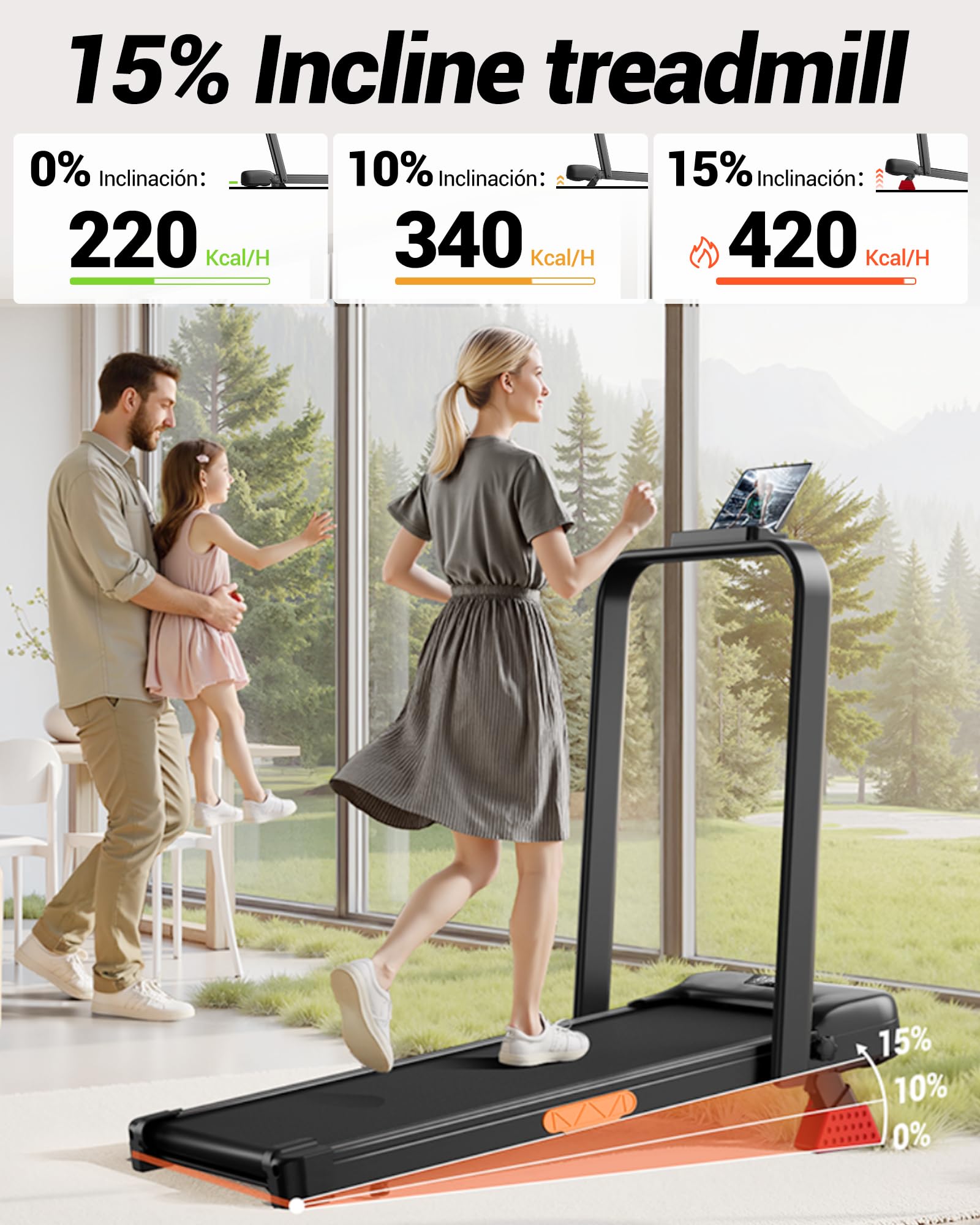15% Incline Walking Pad Treadmills for Home and Office, 3-in-1 Folding Treadmill, Portable Under Desk Treadmill with 2.5 HP Quie