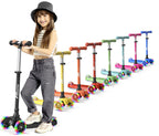 Lifemaster Mini 3-Wheel Kids Scooter with Multi-Color Wheel Lights - 4-Height Adjustable Handlebar, Wide Anti-Slip Deck, Child S