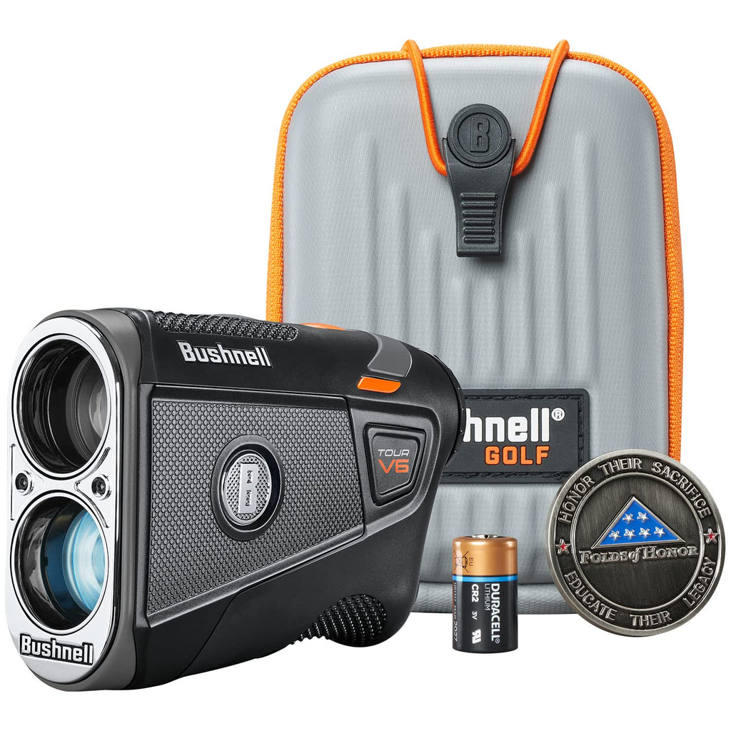 Bushnell Tour V6 Golf Rangefinder  Pinseeker With Visual Jolt, Bite Mount, & Ipx6 Rating  Bundle With Bushnell Golf Carrying Cas