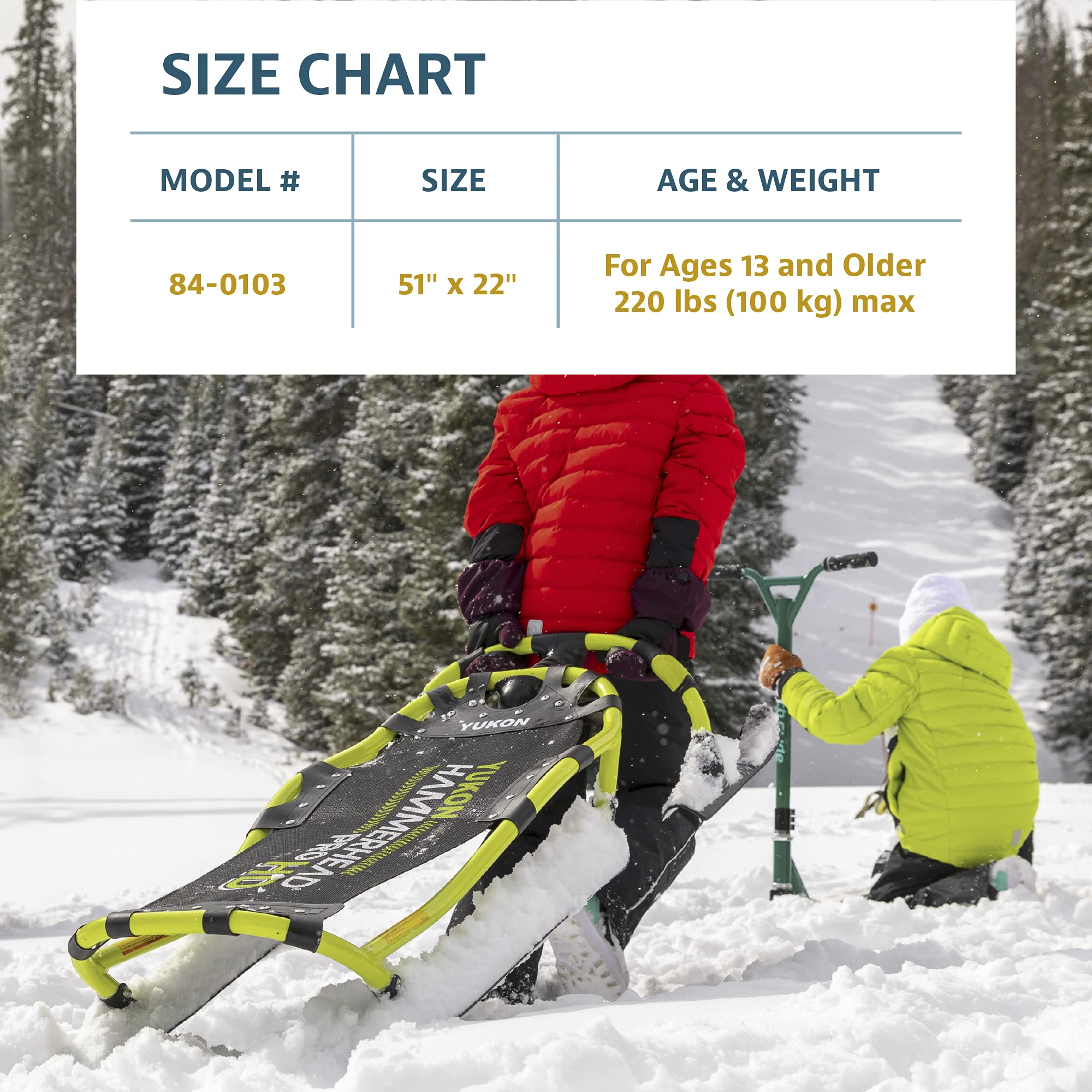 Yukon Charlies Hammerhead Pro HD Sled, Single Rider, Speed and Steering Control, 52-inch x 22-inch, for Ages 13+