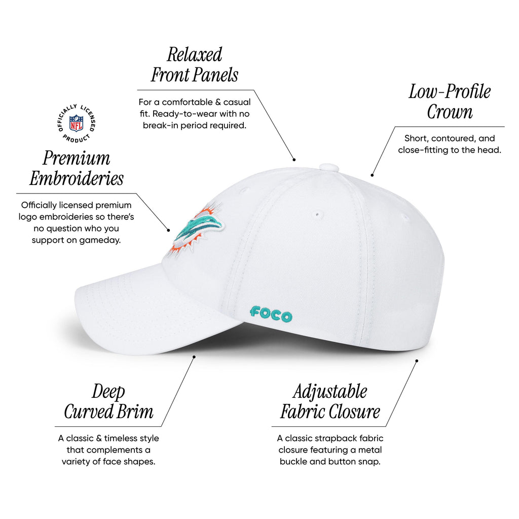 Foco Men'S Miami Dolphins-White Cap Nfl Logo Casual Hat, Team Color