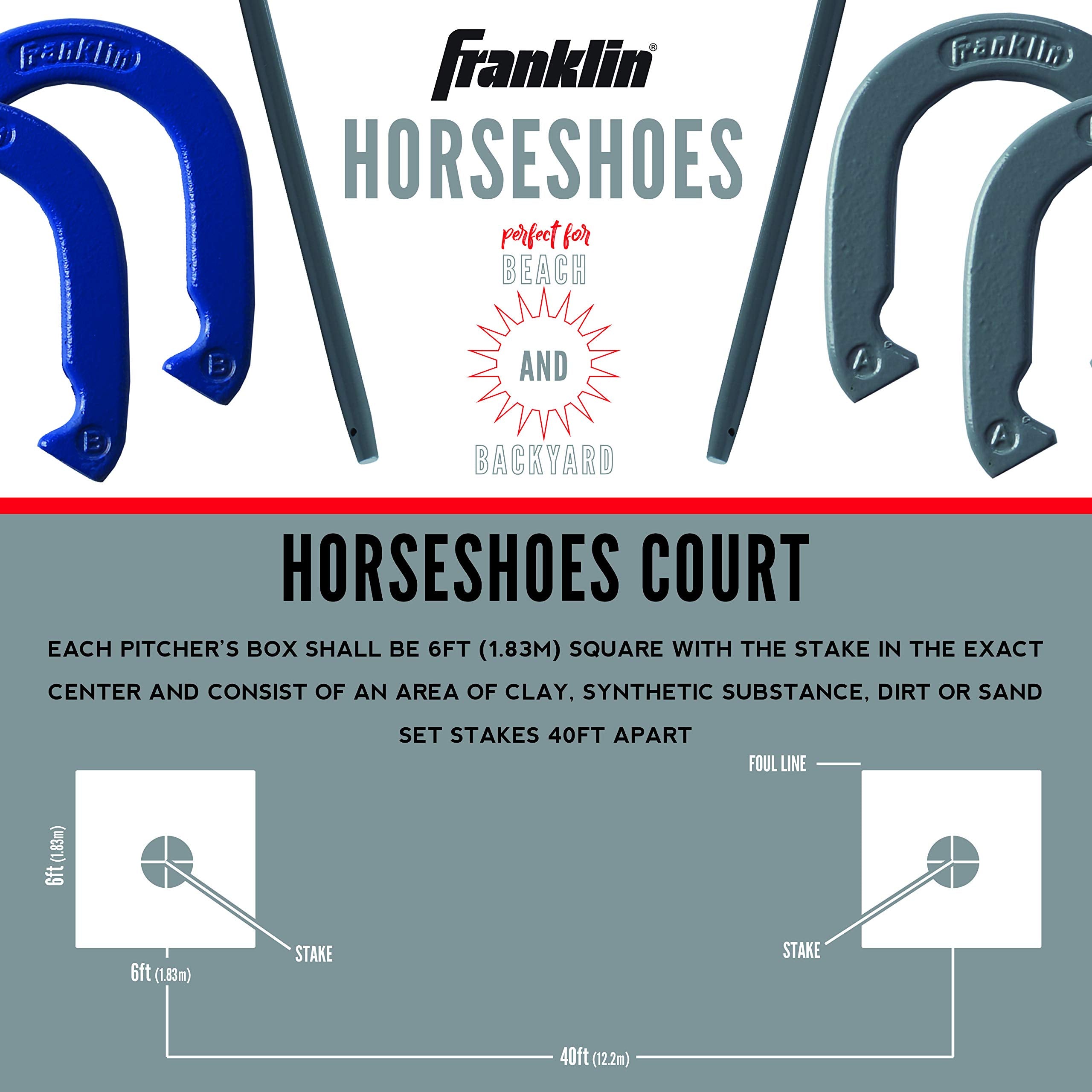 Franklin Sports Horseshoes Set - Metal Horseshoe Game Set For Adults + Kids - Official Weight Steel Horseshoes - Beach + Lawn Ho