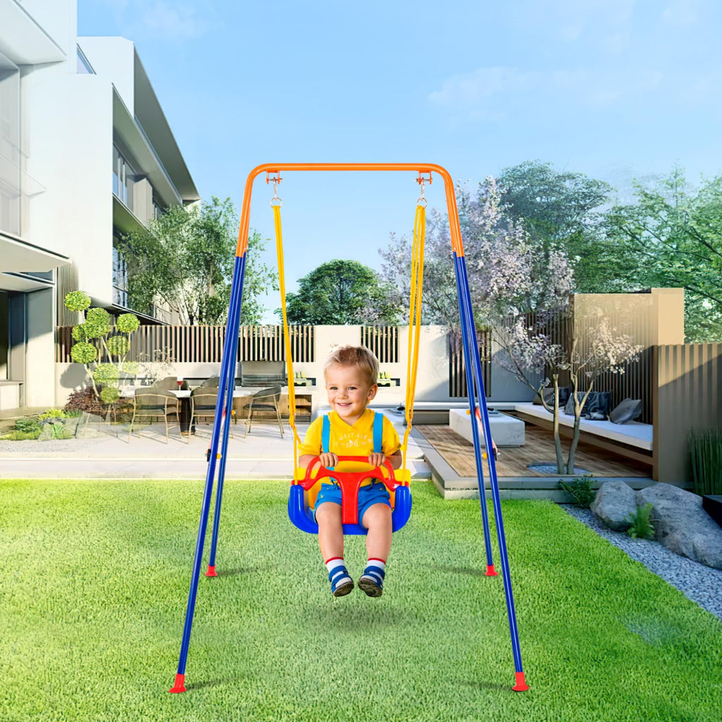 Vevor Swing Sets For Backyard, 3-In-1 Toddler Swing Set With 4 Sandbags, Easy To Assemble, Foldable Metal Stand, Swingset Indoor