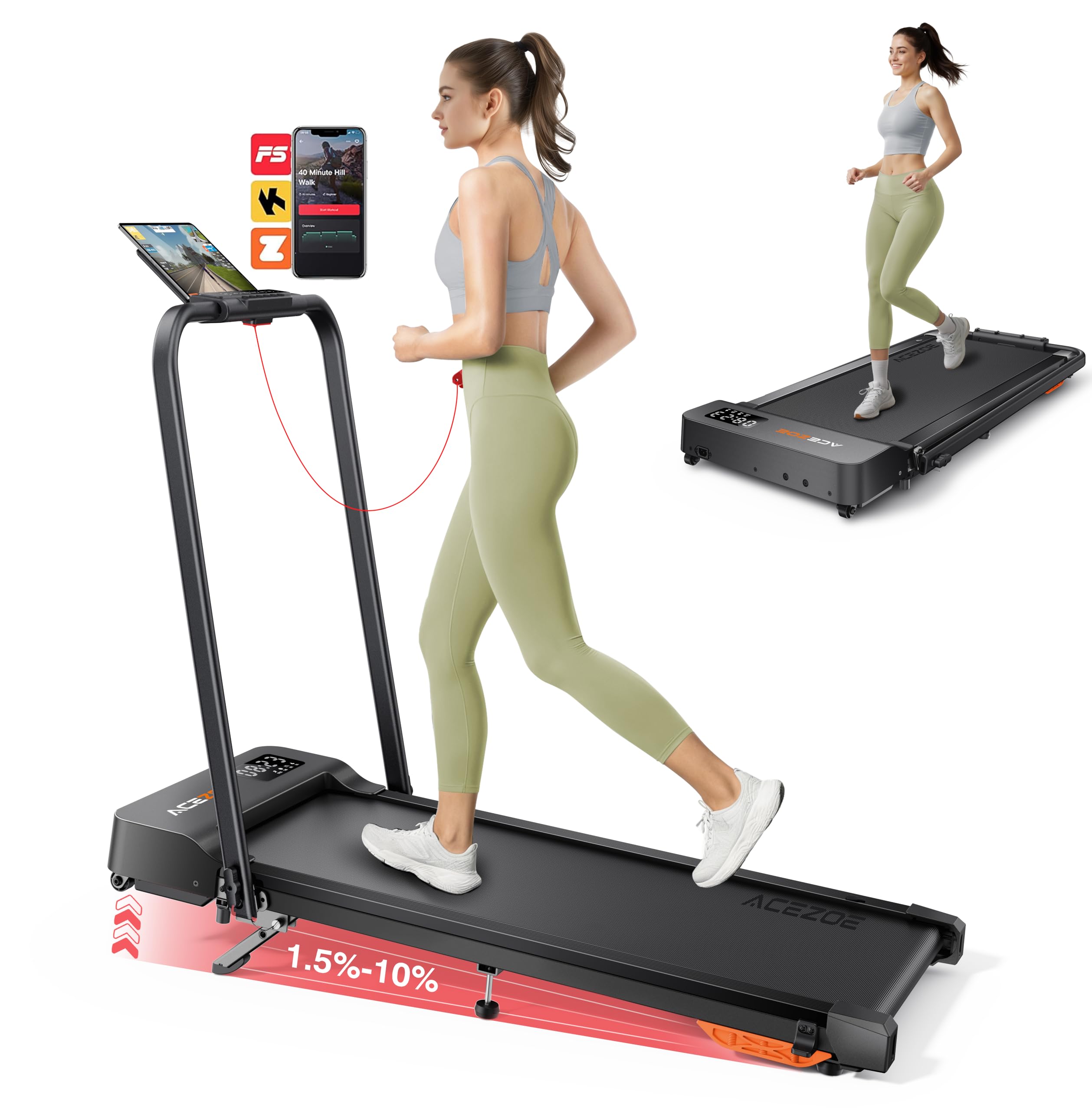 Walking Pad Treadmill with 3-Level 10% Incline, 2-in-1 Foldable Walking Pad for Home Small Office, Compact Portable Under Desk T