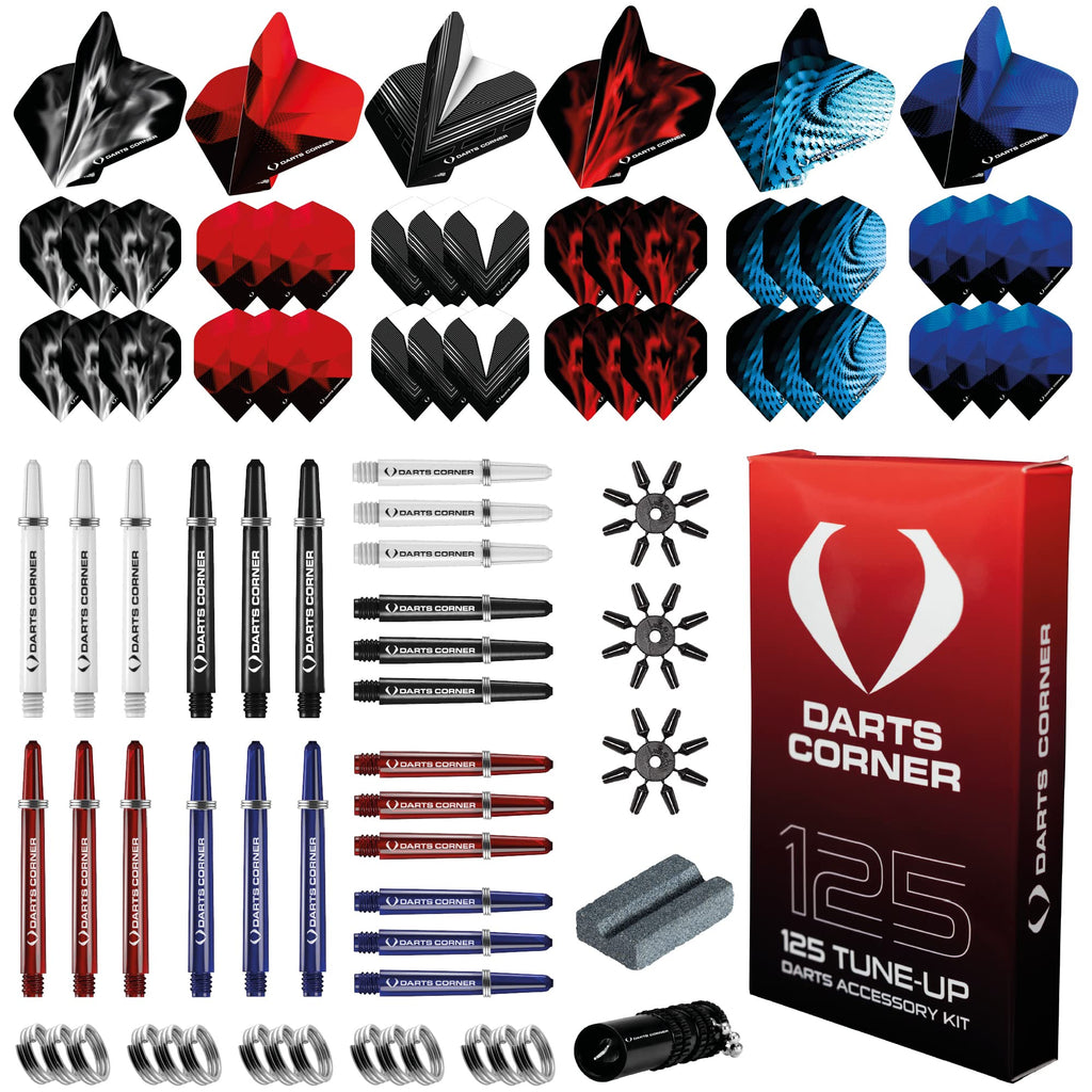 Darts Corner Bx228 Tune Up Kit | 125Pc Accessory Pack Including 24 Shafts, 36 Flights, Point Protectors, Shaft Springs, Broken S