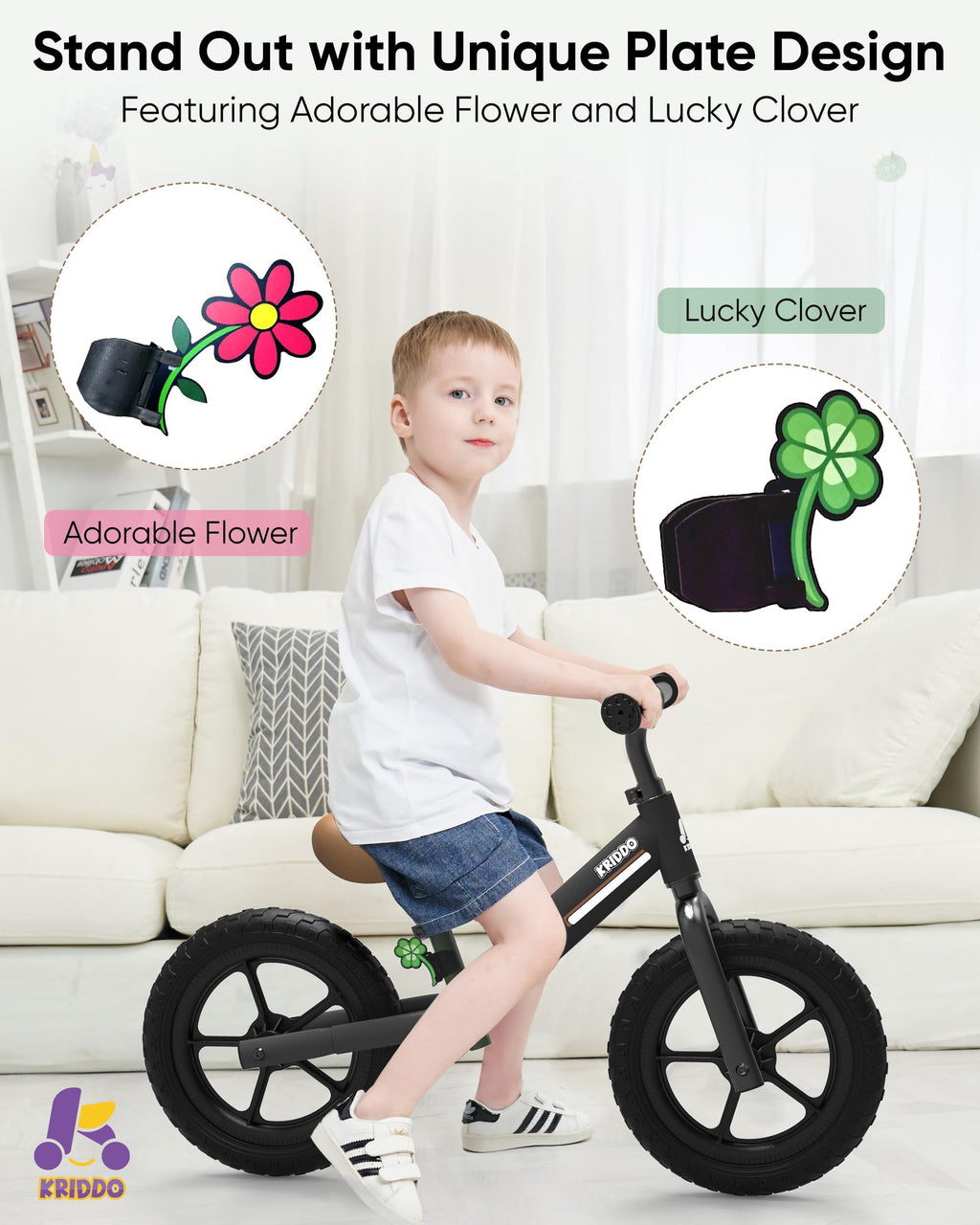 Kriddo Toddler Balance Bike 2 Year Old, Kids Balance Bike For 2-5 Years Old, Dual Bearing For Smoother Riding, Adorable Plate, A