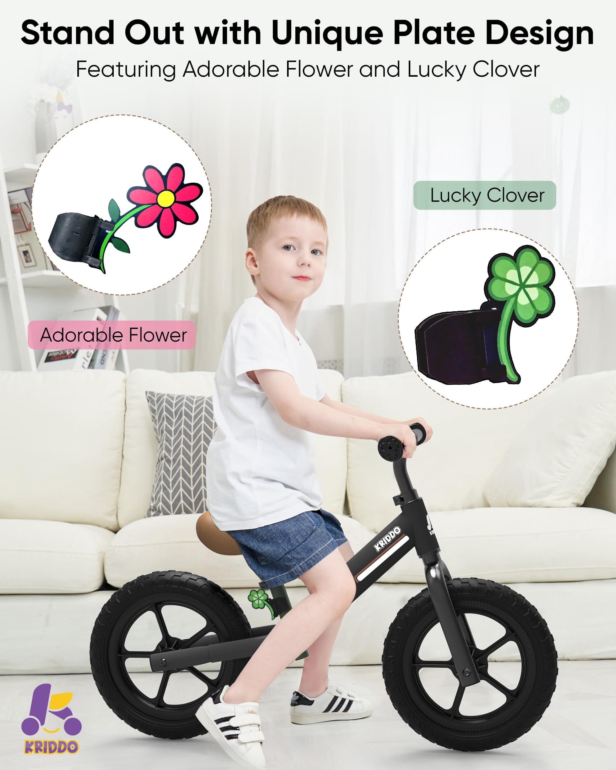 Kriddo Toddler Balance Bike 2 Year Old, Kids Balance Bike For 2-5 Years Old, Dual Bearing For Smoother Riding, Adorable Plate, A