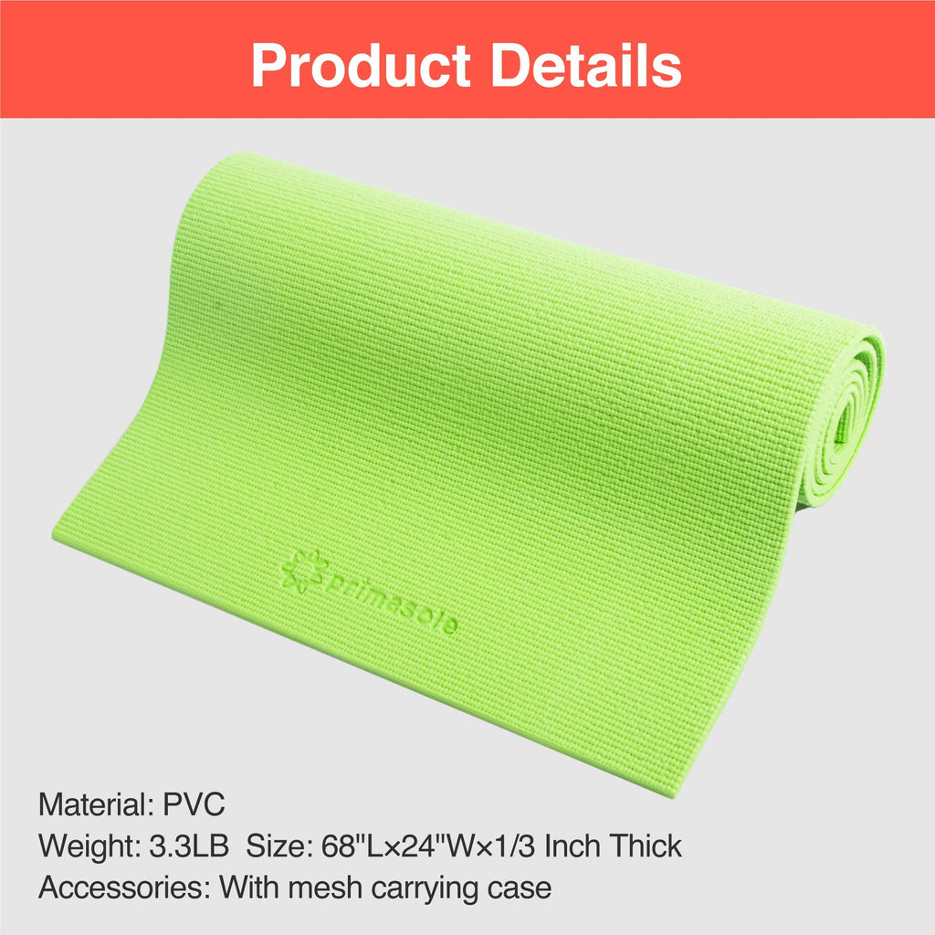 Primasole Yoga Mat With Carry Strap For Yoga Pilates Fitness And Floor Workout At Home And Gym 1/3 Thick (Lime Green Color) Pss9