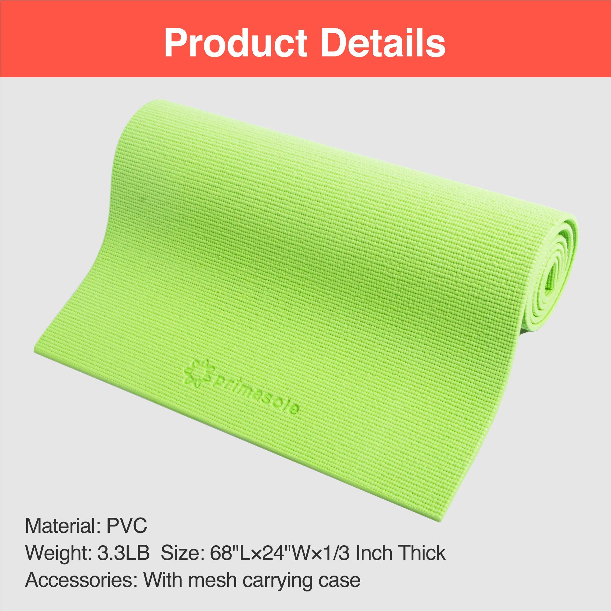 Primasole Yoga Mat With Carry Strap For Yoga Pilates Fitness And Floor Workout At Home And Gym 1/3 Thick (Lime Green Color) Pss9