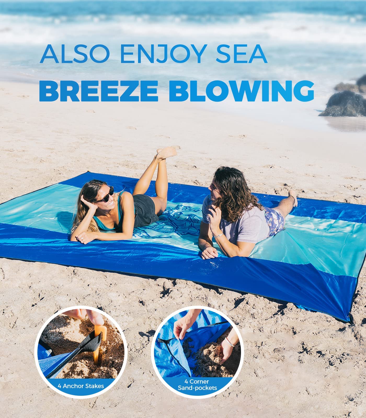 Ocoopa Diveblues Beach Blanket Waterproof Sandproof, 10'X 9' Extra Large, Soft And Durable, Sand Free, Light Weight And Portable