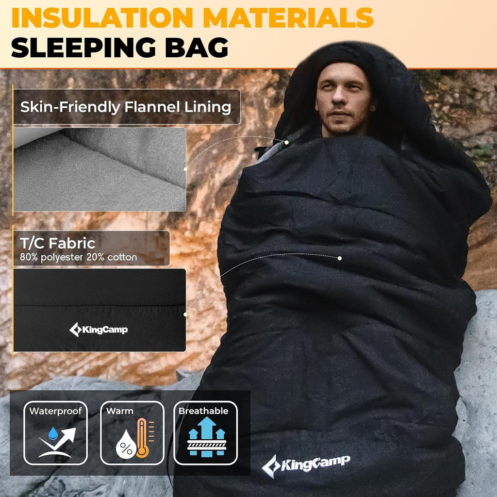 King Camp 3 In 1 Flannel Sleeping Bag For Adults, 3-4 Season Warm&Cold Weather Sleeping Bags, Washable Inner Lining, Large, Ligh