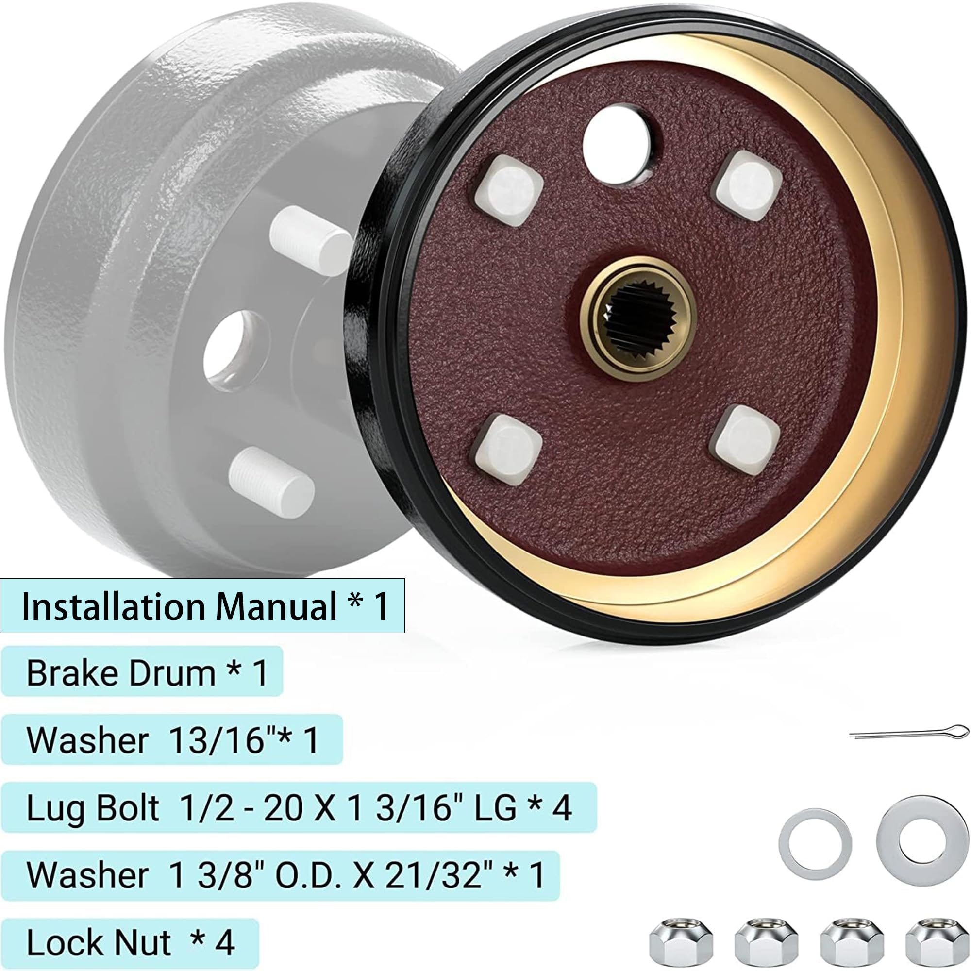 10L0L Golf Cart Brake Drum Hub Assembly (Electric) For Ezgo Txt Replaces Oem# 19186G1P, 2-Pack