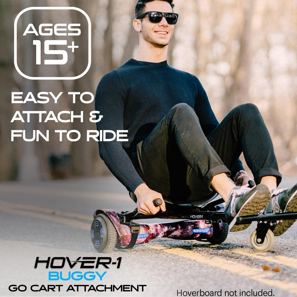 Hover-1 Kart Buggy Hoverboard Attachment | Compatible With Most 6.5 & 8 Electric Hoverboards, Hand-Operated Rear Wheel Control,