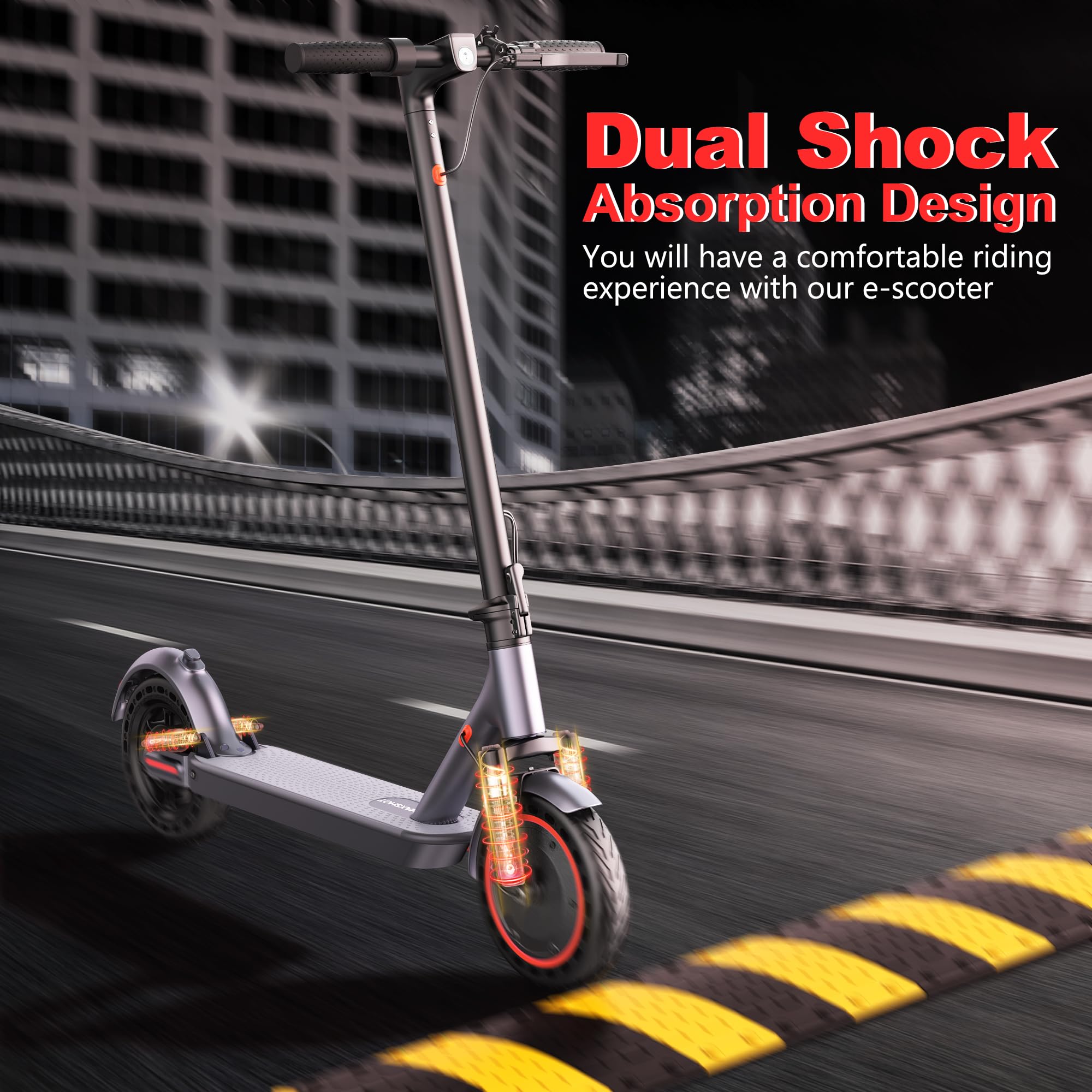 Maxshot Electric Scooter, 8.5 /10 /14 Tire, 16/19/22 Mph Top Speed, 12/16/21/27/28/49/50 Miles Long Range, Folding Escooter for
