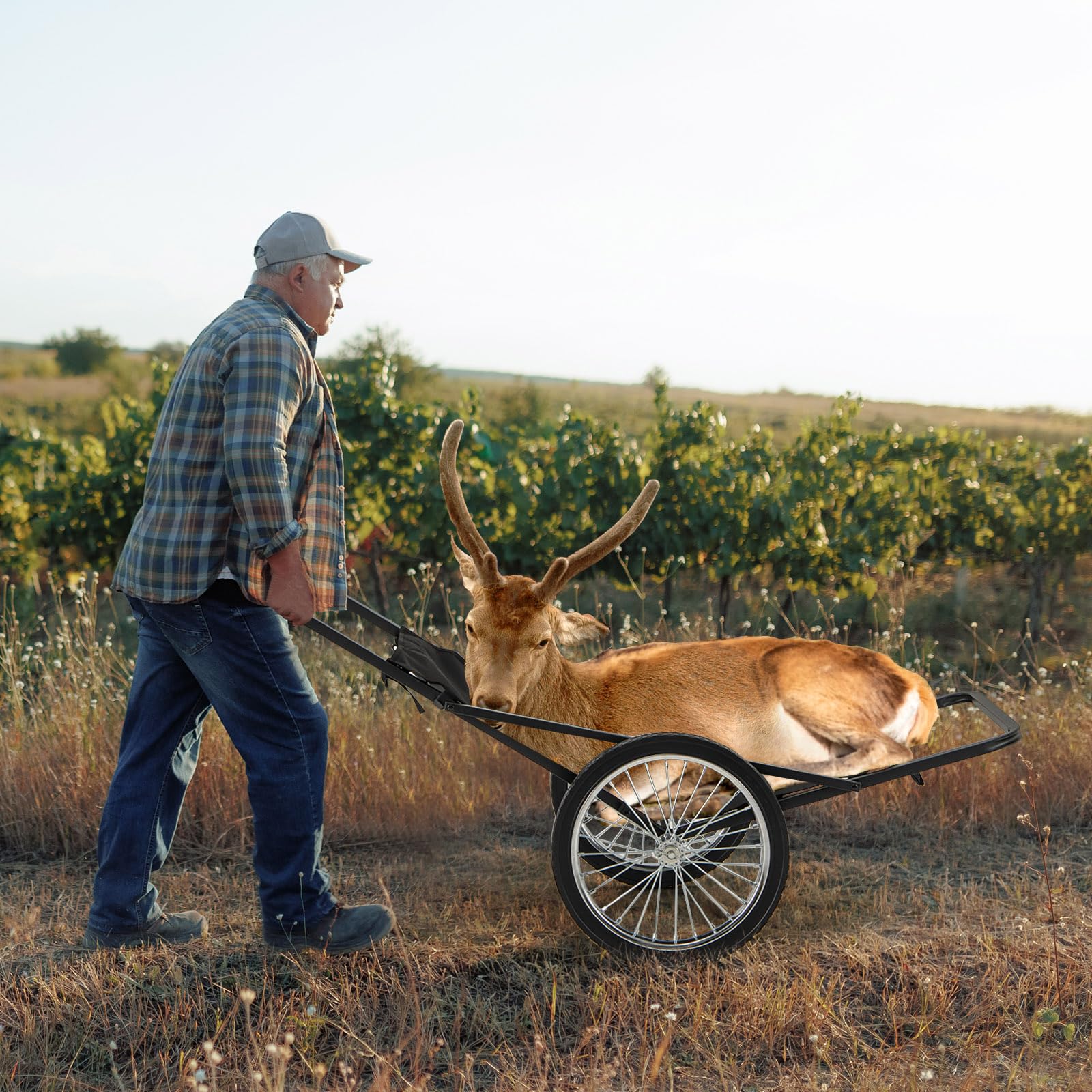 Goplus Folding Deer Cart With Polyester Liner, 550 Lbs Heavy-Duty Hunting Game Hauler With 20 Rubber Wheels, Ergonomic Handle, U