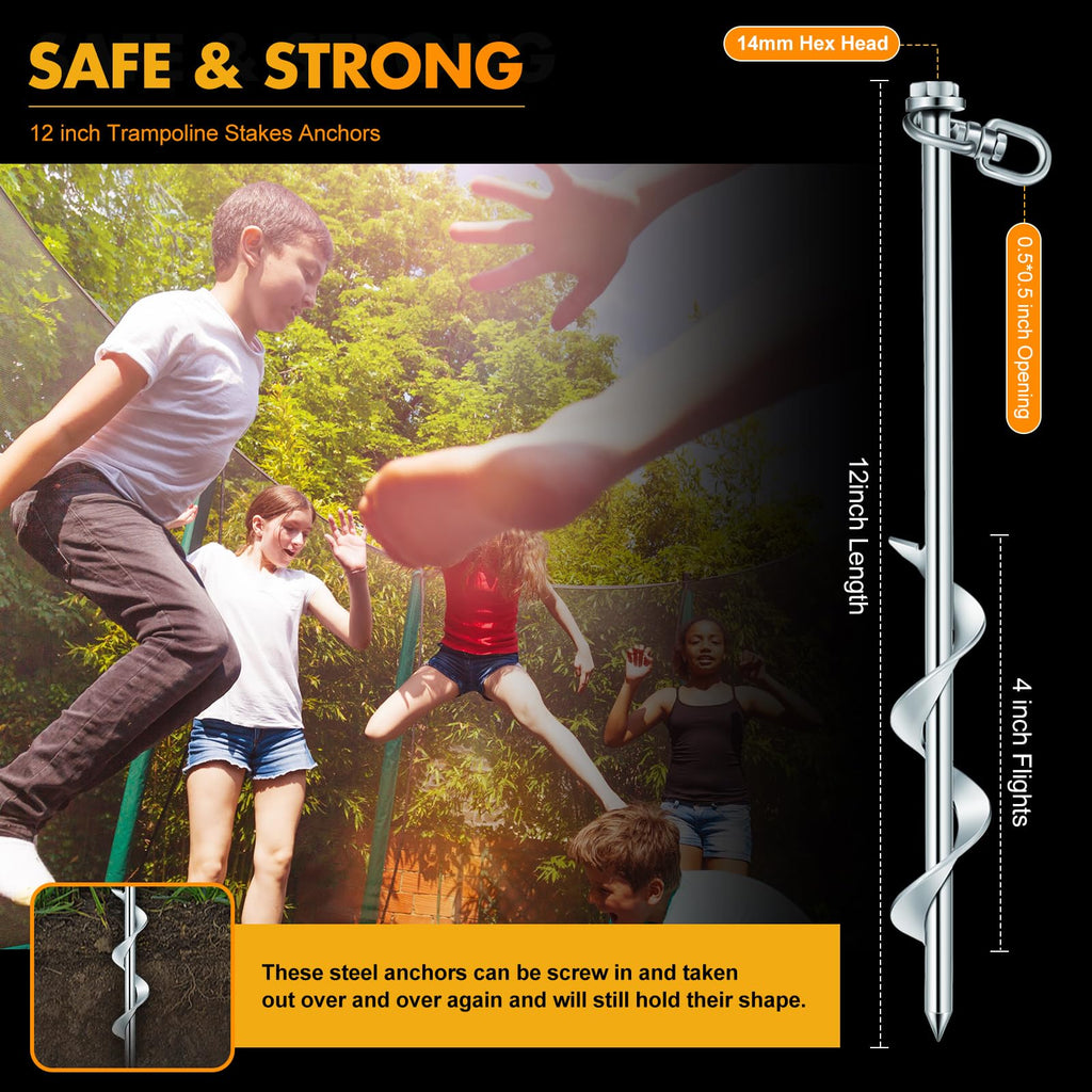 Zhengmy 36 Pcs Ground Anchors Screw In, 12 Inch Heavy Duty Tent Stakes With Trampoline Anchor Hook Ground Stakes For Camping Ten