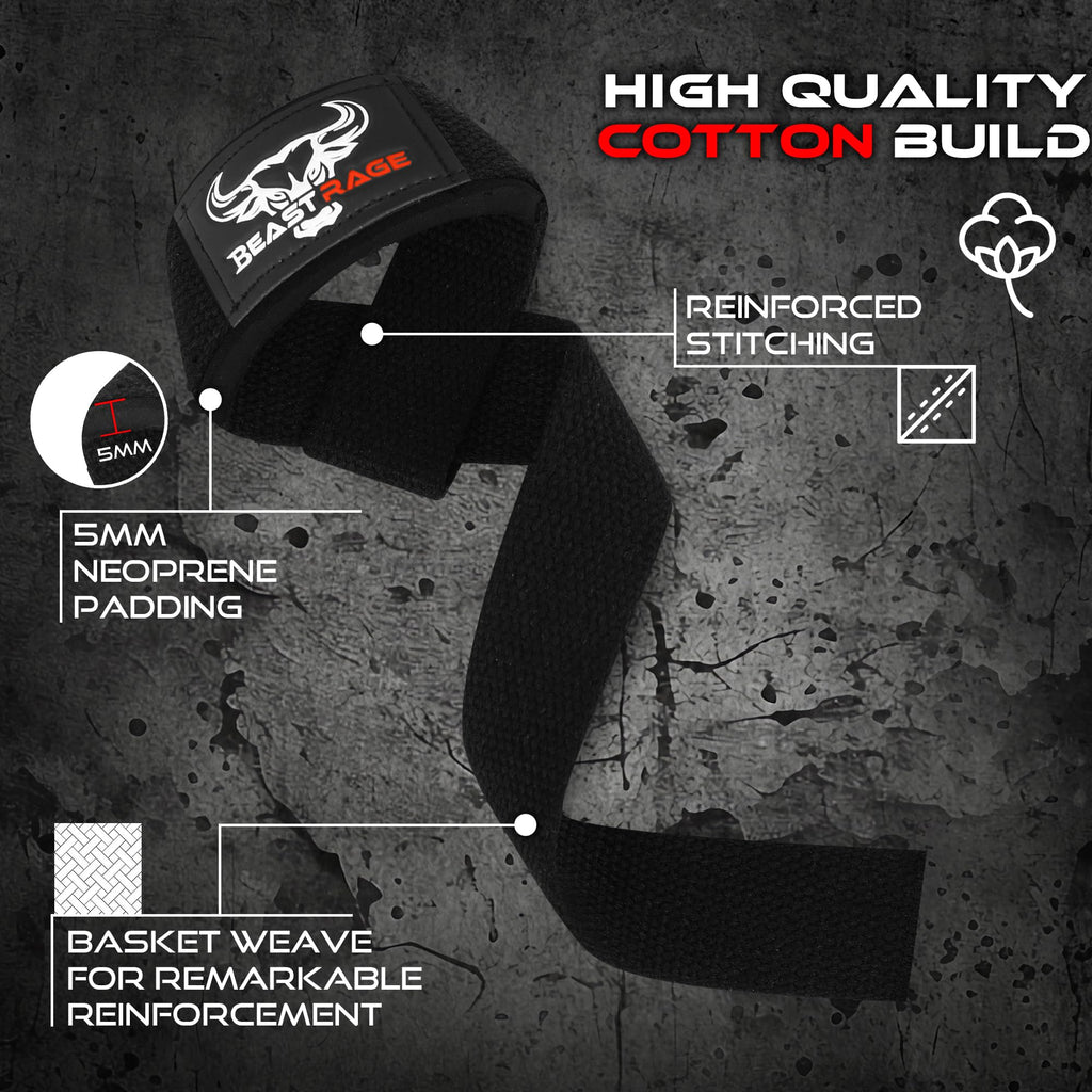 Beast Rage Lifting Straps For Weightlifting, Weight Lifting Straps Gym Power Workouts Lifting Wrist Straps Padded Cotton Men Wom