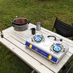 Vivicreate 25000 Btu 2 Burner Stainless Steel Panel Auto Ignition Camping Propane Gas Outdoor Garden Garden Fishing Hiking Camp