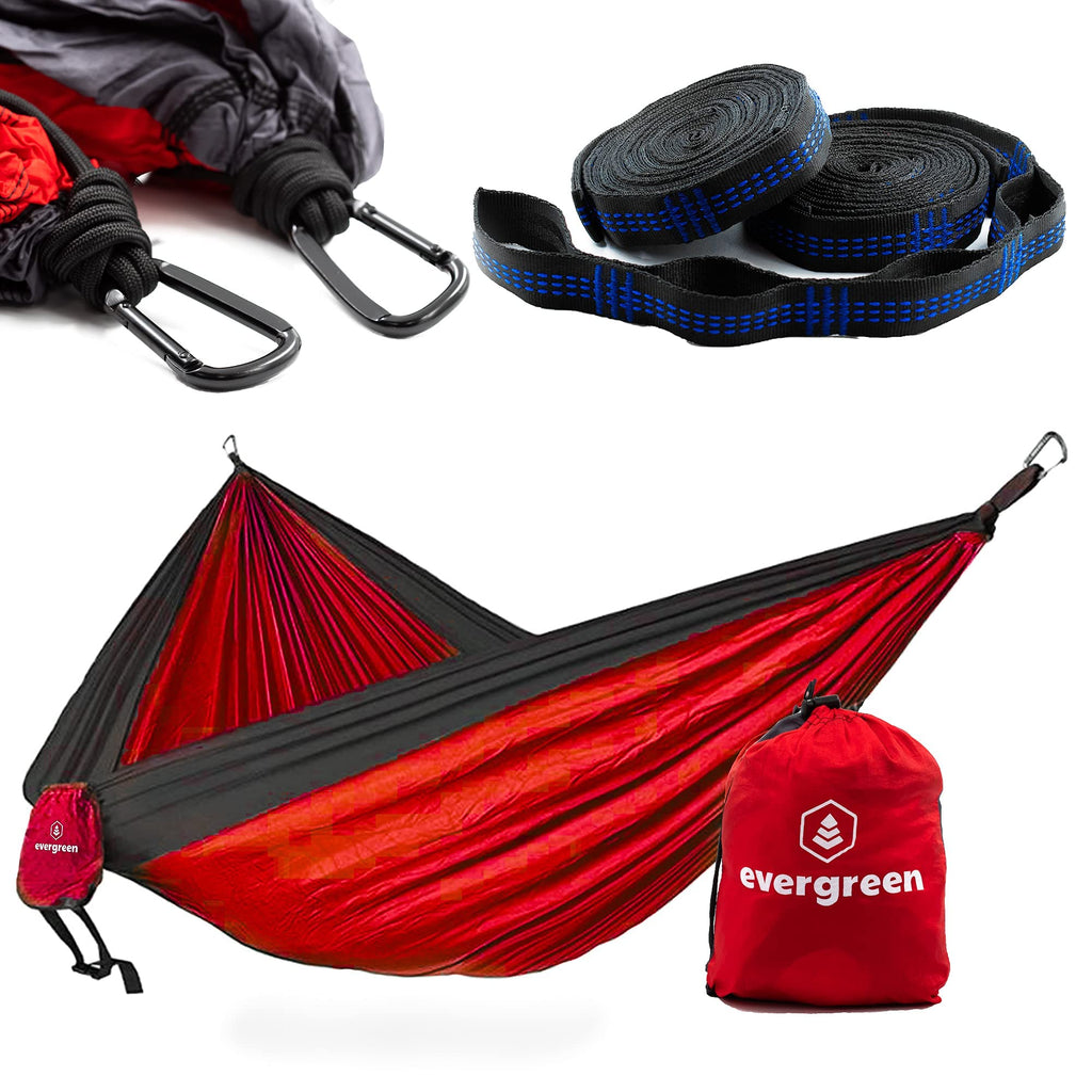 Evergreen Lightweight Outdoor Portable Camping Hammock - Single & Double With Tree Straps For Backpacking, Camping, Travel, Hiki