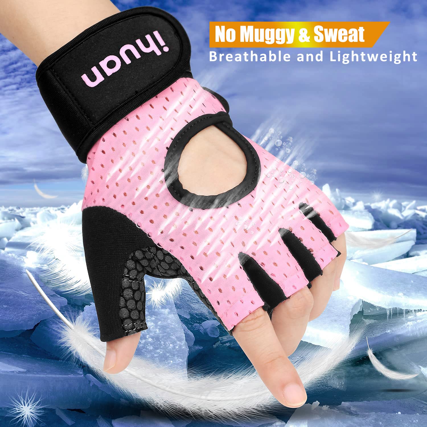 Ihuan Breathable Gloves With Wrist Support For Men And Women | Enhance Palm Protection | Extra Grip For Fitness, Weight Lifting,