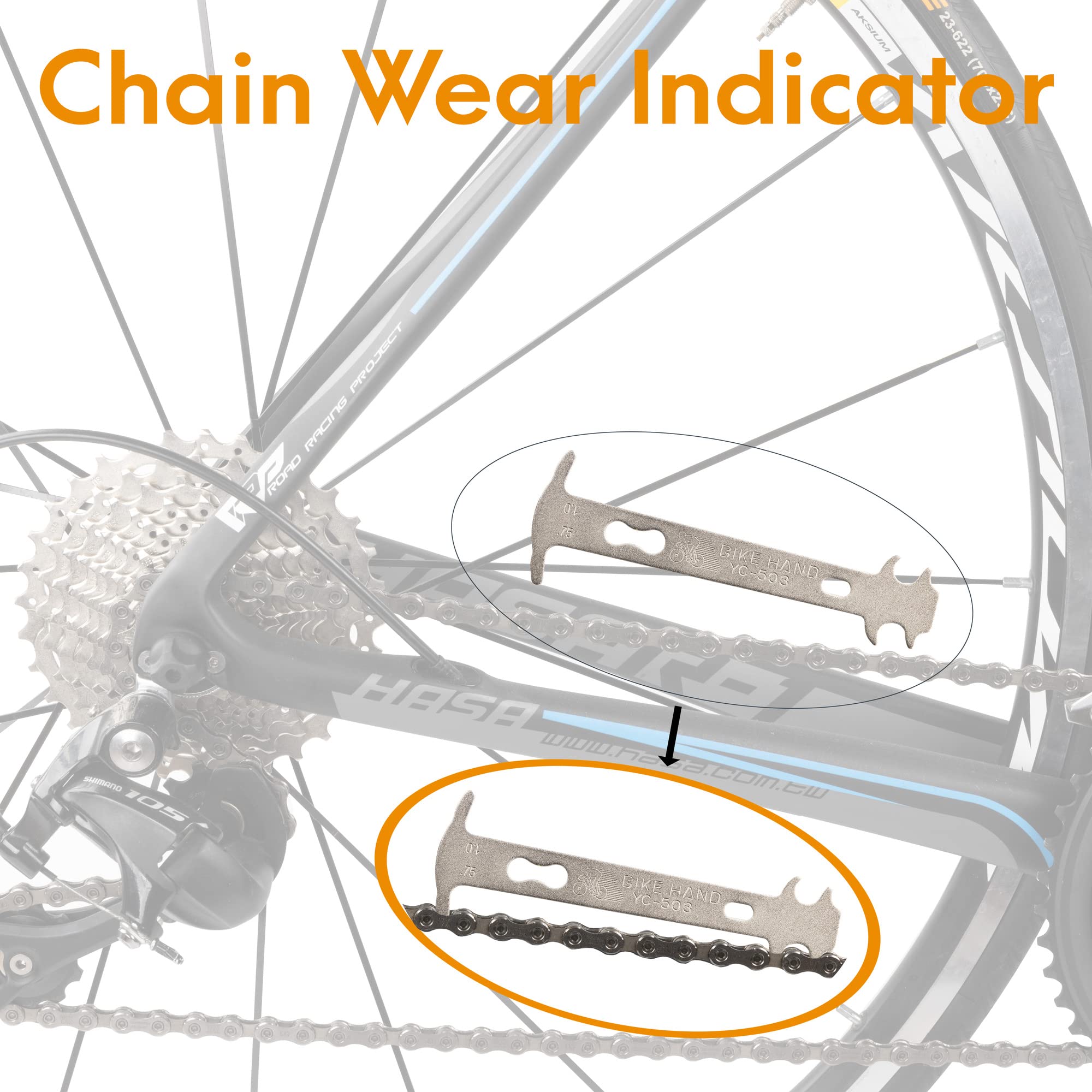 Bikehand Bike Bicycle Chain Wear Indicator Tool Chain Checker - Compatible With Shimano Sram Campagnolo Kmc & Other Brands- 7 To