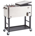 Trinity Stainless Steel Beverage Cooler And Ice Chest With Wheels And Built-In Bottle Opener, Rolling Cart With Shelf For Patio,