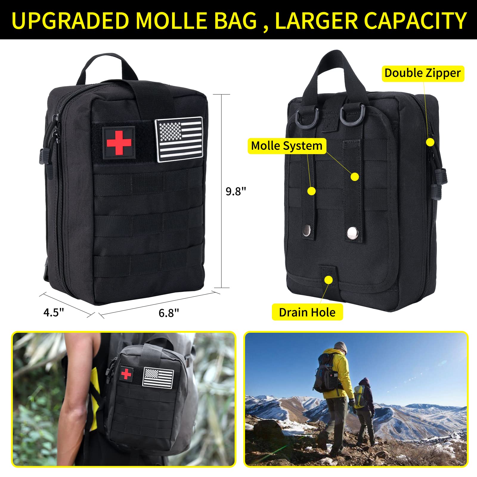 Survival Kit And First Aid Kit, 160 Pcs Emergency Supplies Camping Accessories With Upgraded Molle Bag, Gifts For Men And Women