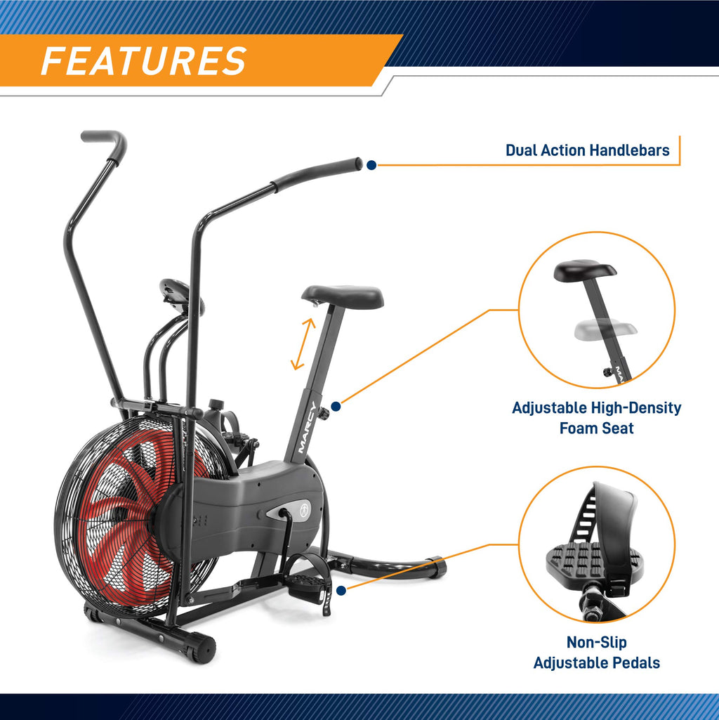 Marcy Fan Exercise Bike with Air Resistance System - Red and Black - NS-1000
