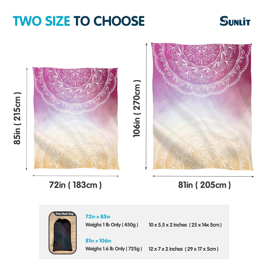 Sunlit Silky Soft 106X81 Boho Sand Proof Beach Blanket Sand Proof Mat With Corner Pockets And Mesh Bag For Beach Party, Travel,