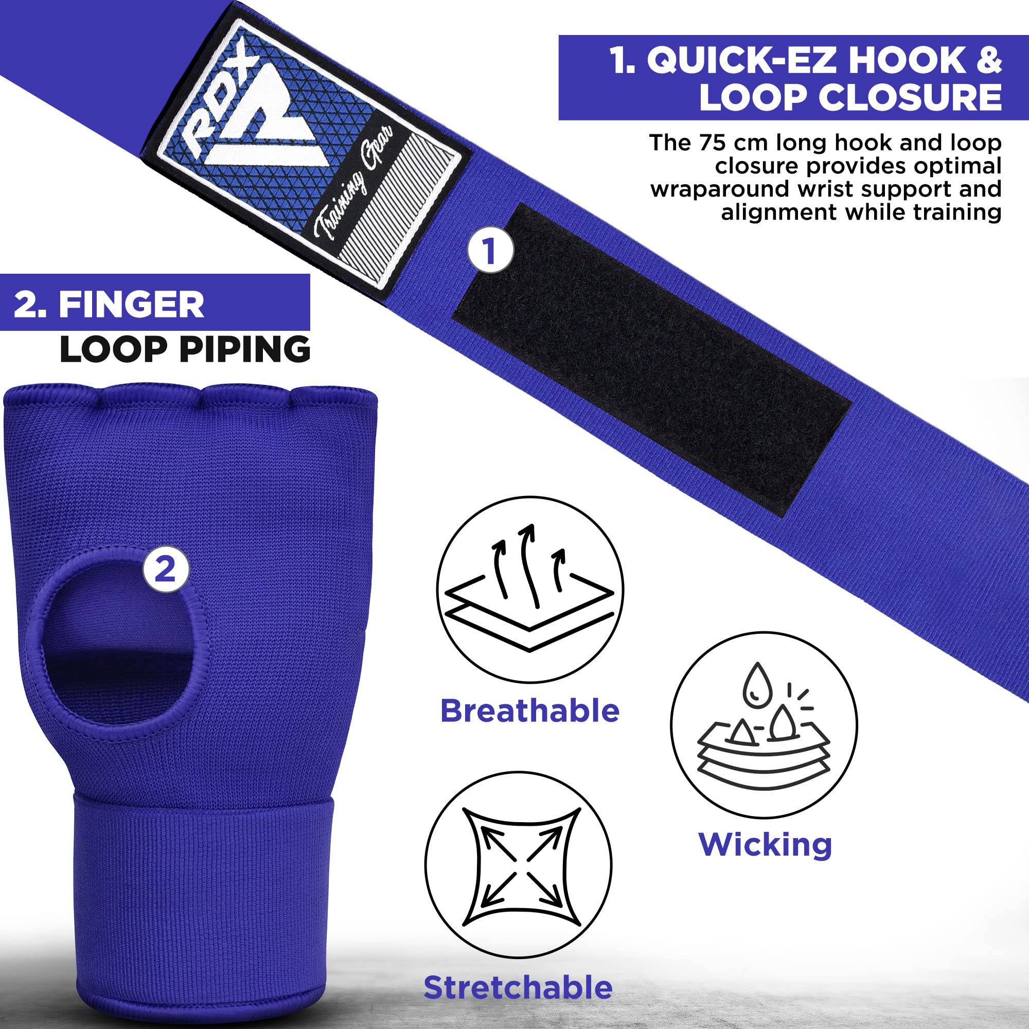 Rdx Training Boxing Inner Gloves Hand Wraps Mma Fist Protector Bandages Mitts,Blue,Medium