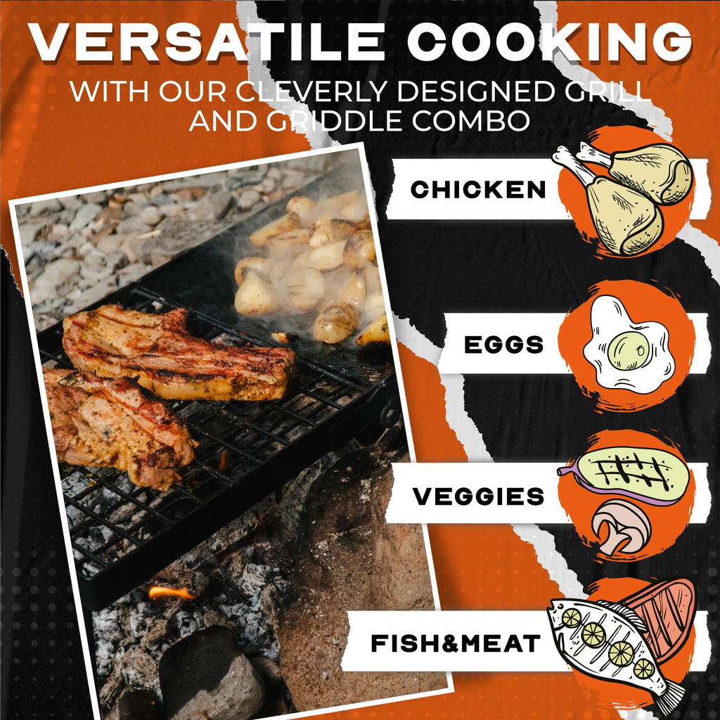 Adventure Seeka Heavy Duty 24'' Folding Campfire Grill, Camp Fire Grill With Folding Grill Design For Compact Storage. Campfire