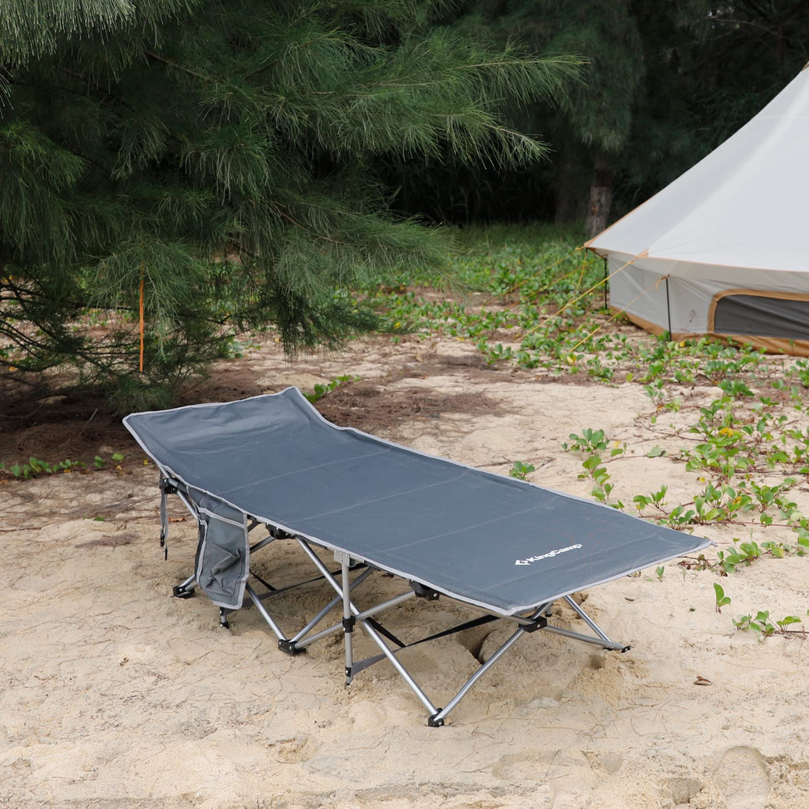 Kingcamp Folding Camping Cot Lightweight Sleeping Cot Portable With Carry Bag Double Layer 1000D Sturdy Cot Heavy Duty Camping B