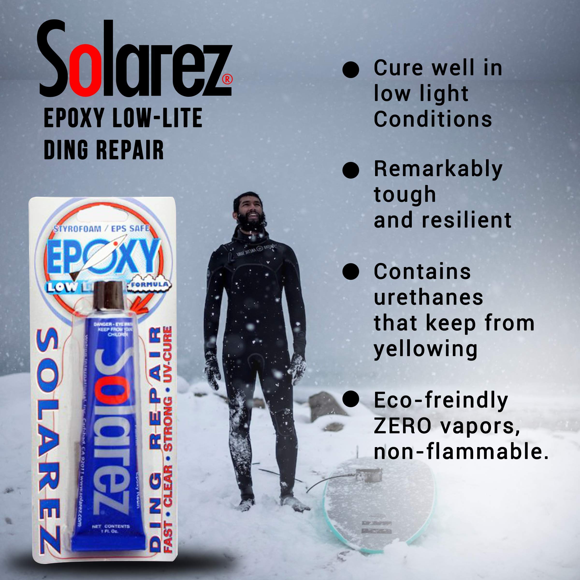 Solarez Uv Cure Epoxy Low Lite Ding Repair (1 Oz) Low Light Surfboard Repair  Sun Cures 100% Dry In Cloudy Weather  Eps Foam Saf