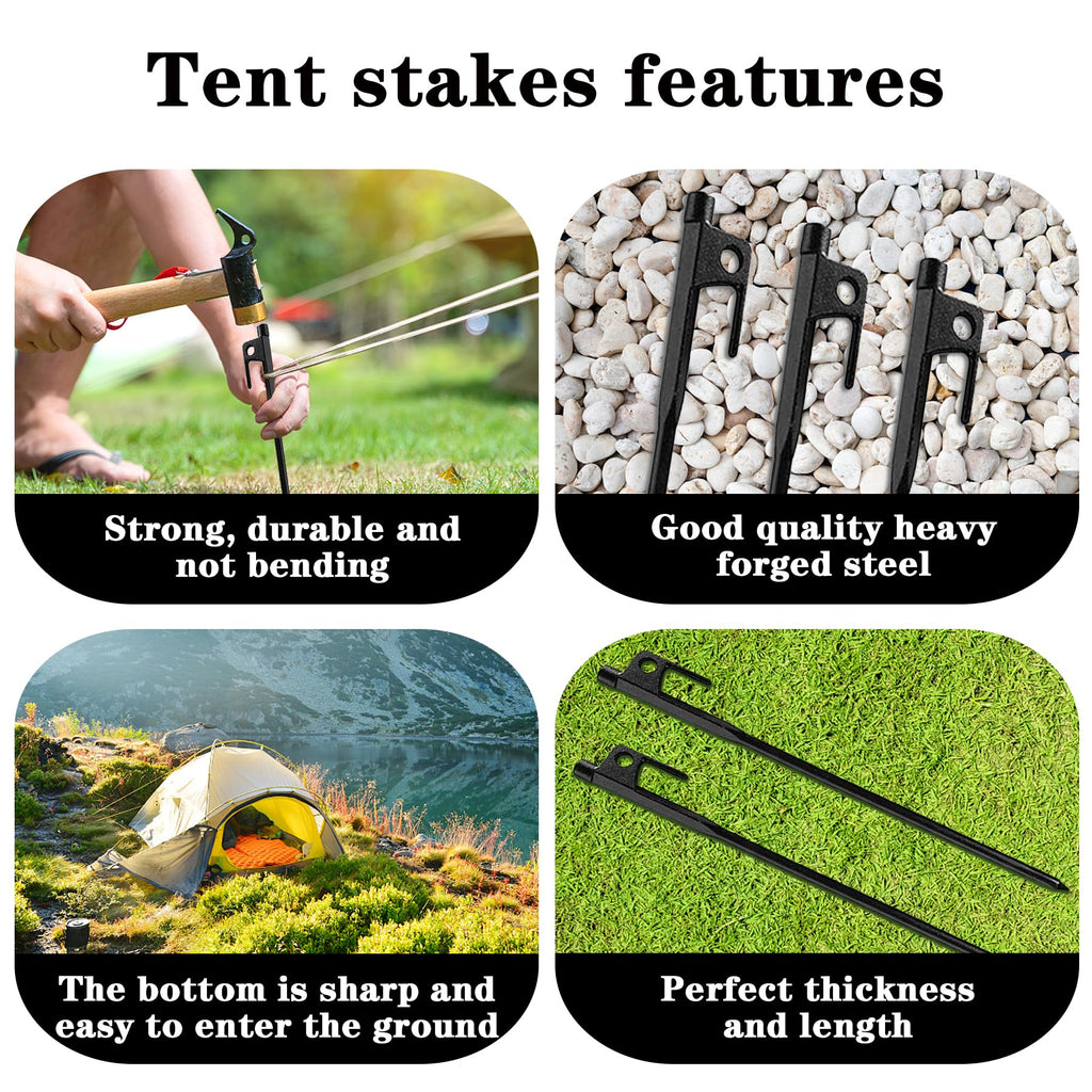 Csdtylh 12 Pack Tent Stakes Heavy Duty, Metal Tent Stakes Lightweight, Black Camping Stakes, Steel Tent Spikes, Canopy Stakes, T