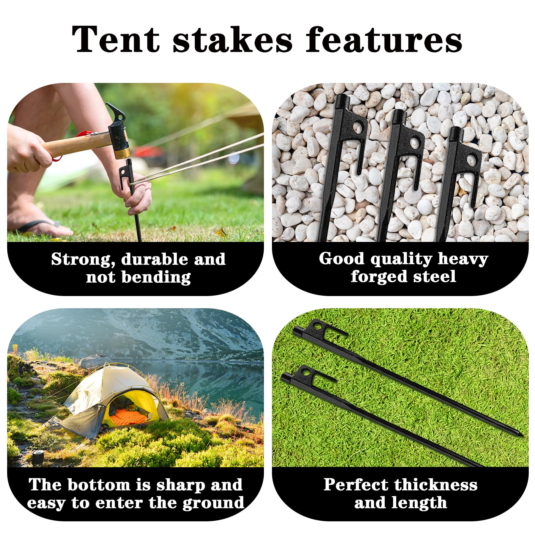 Csdtylh 12 Pack Tent Stakes Heavy Duty, Metal Tent Stakes Lightweight, Black Camping Stakes, Steel Tent Spikes, Canopy Stakes, T