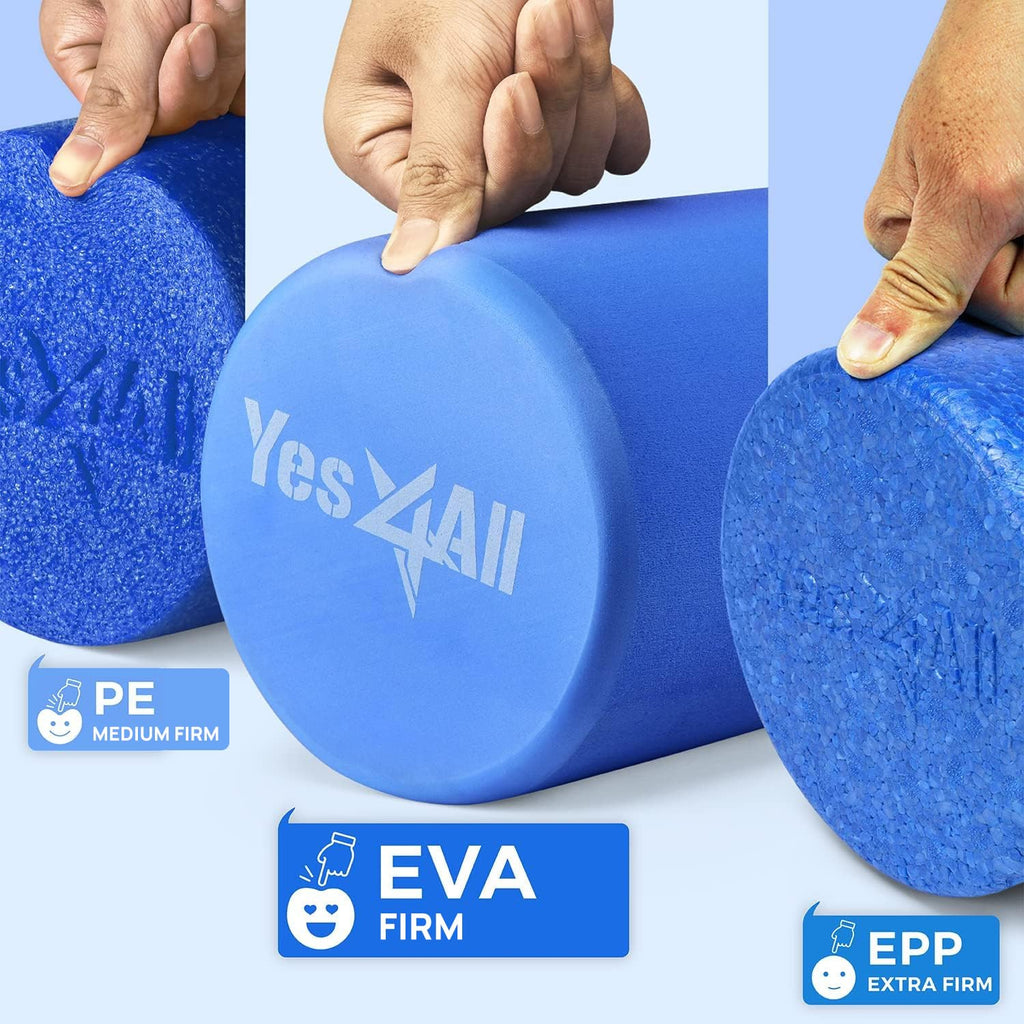 Yes4All 12 Inch Eva Foam Roller/Back Roller - High Density Foam Rollers, Foam Roller For Physical Red & Exercise (Blue)