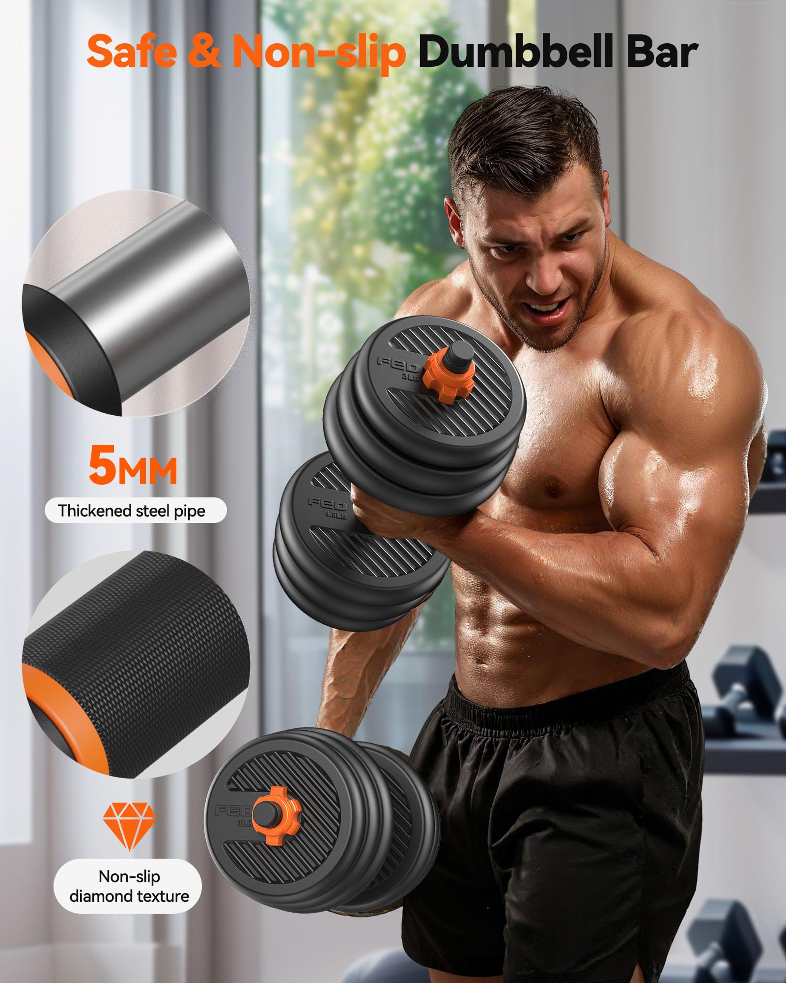 Feierdun Adjustable Dumbbells, 70Lbs Free Weight Set With Connector, 4 In1 Dumbbells Set Used As Barbell, Kettlebells, Push Up S