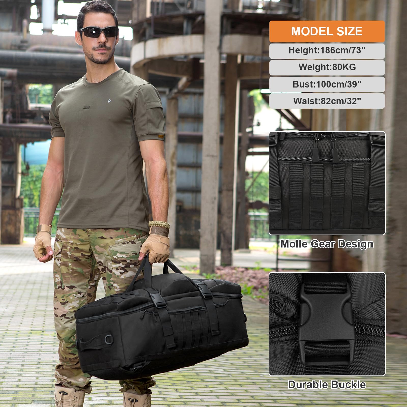 Huntvp 60L Tactical Military Backpack Gear Sport Outdoor Assault Pack Rucksack Bag For Hunting Camping Trekking Travel,Black