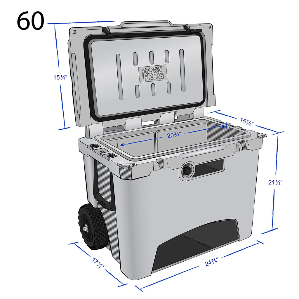 Frosted Frog Original Green 60 Quart Ice Chest Heavy Duty High Performance Roto-Molded Commercial Grade Insulated Cooler With Te