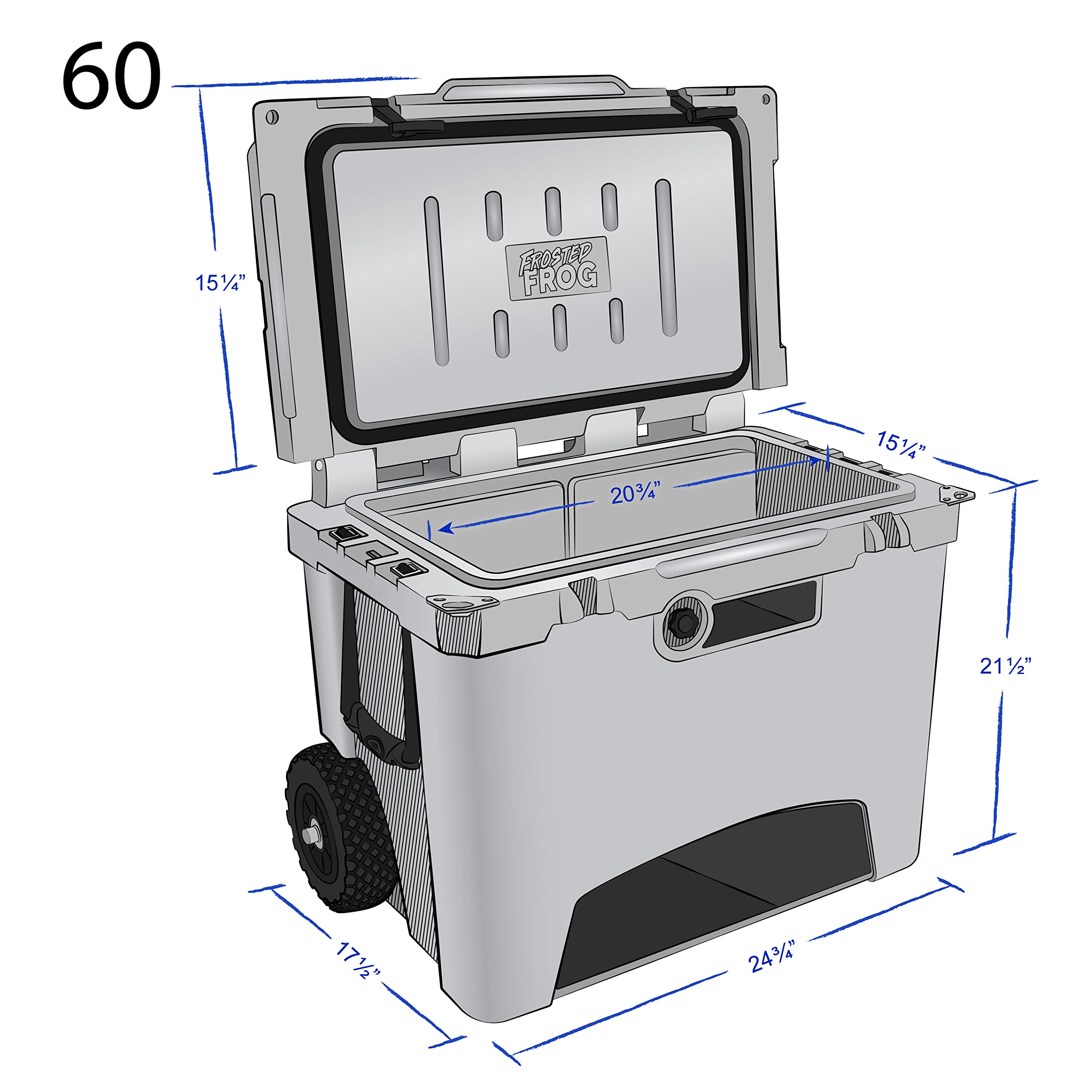 Frosted Frog Original Green 60 Quart Ice Chest Heavy Duty High Performance Roto-Molded Commercial Grade Insulated Cooler With Te