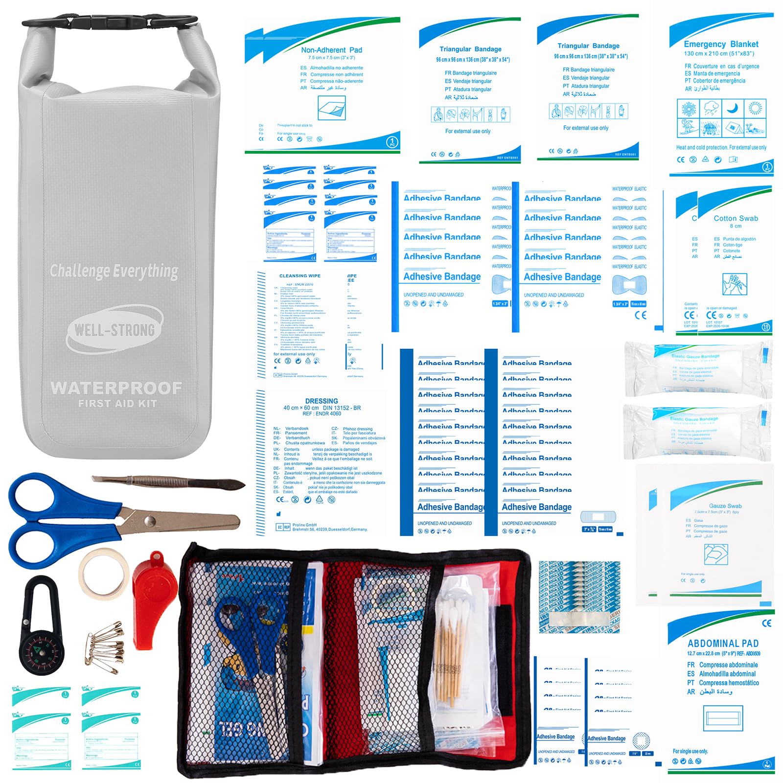 Well-Strong Waterproof First Aid Kit Roll Top Boat Emergency Kit With Waterproof Contents For Fishing Kayaking Boating Swimming