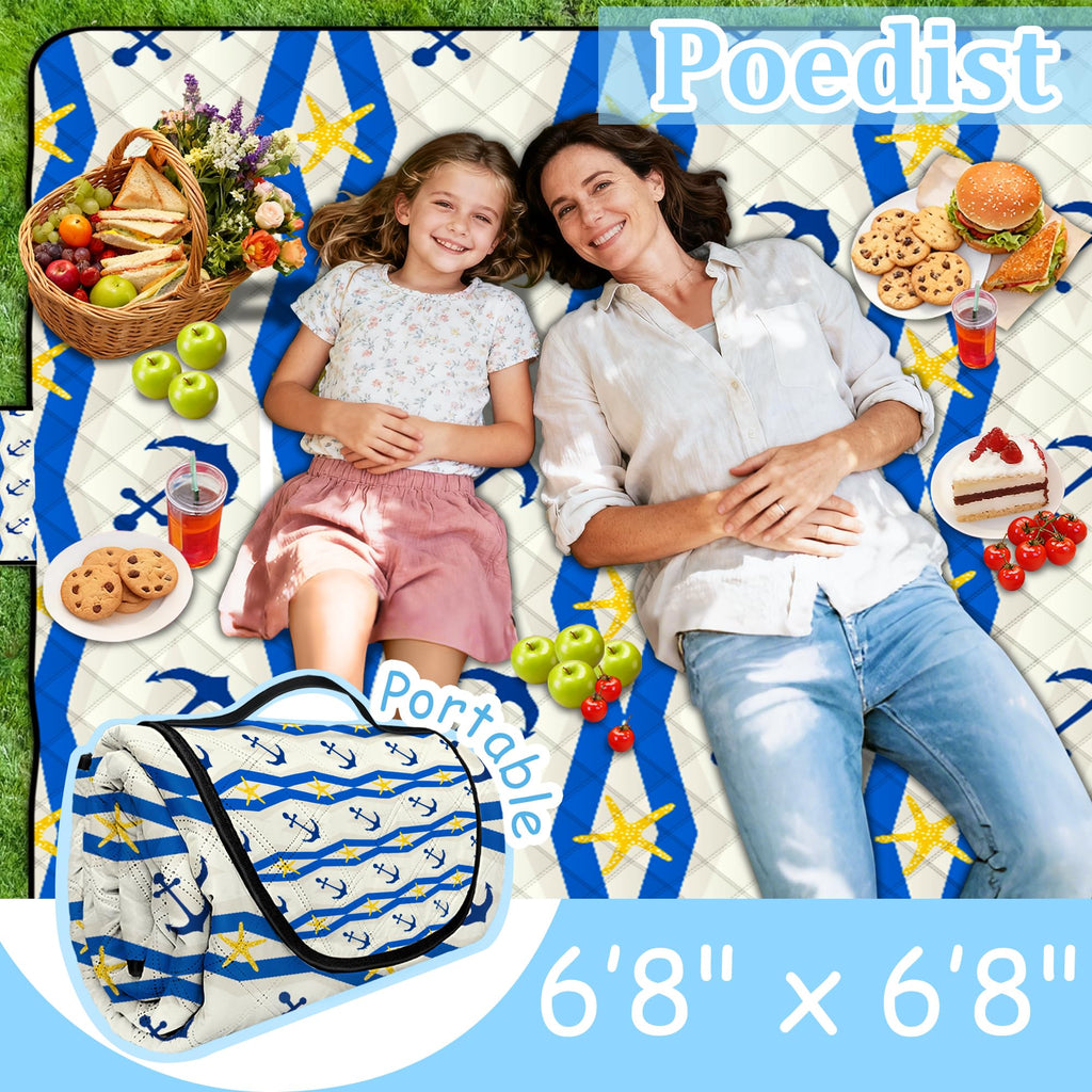 Poedist Extra Large Picnic Blanket Waterproof,80X 80Foldable Machine Washable Beach Blanket,Outdoor Blanket For 6-8 Adults,Suita